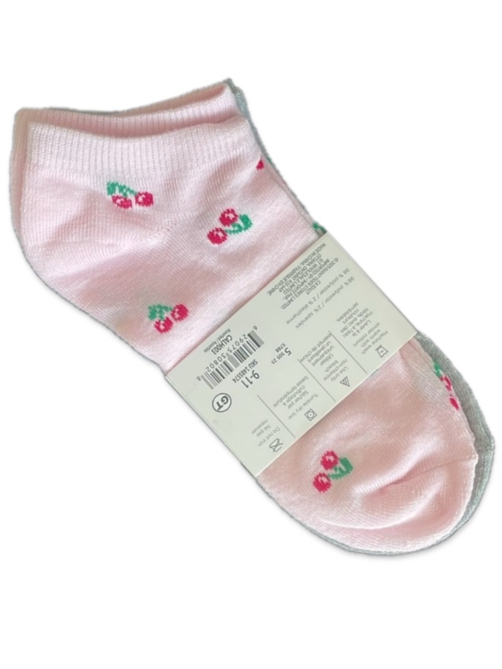 Women No Show Low Cut Cherry Socks Set 3 Pairs Pink White Gray Patterned 9-11
